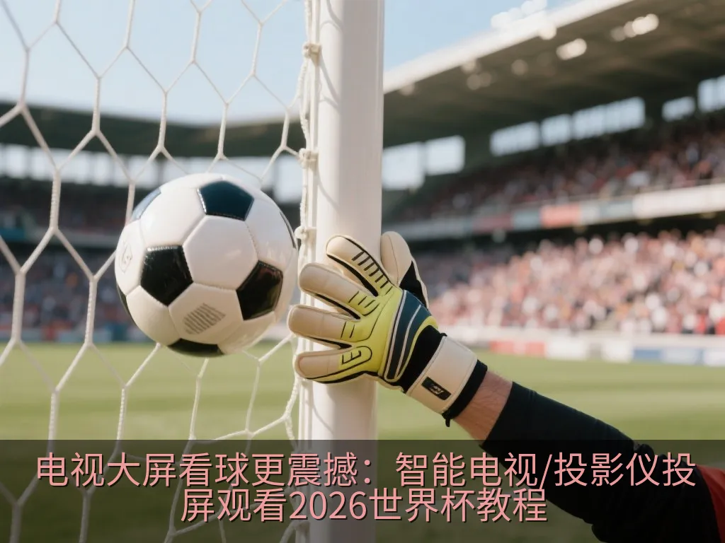 无品牌的智能电视屏幕上显示着一个极简的网页浏览器界面,正在全屏播放一场足球比赛